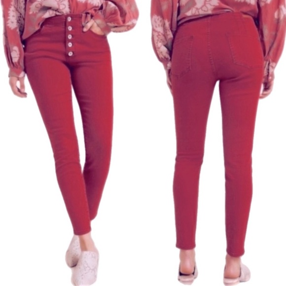 Anthropologie Pilcro High Rise Skinny Jeans Exposed Button Fly in Red Size 27 - Picture 1 of 5